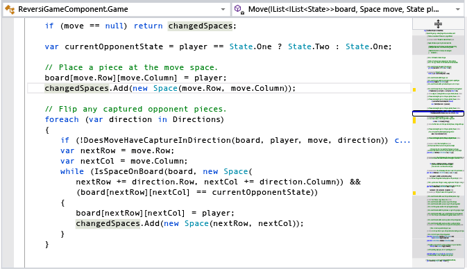 Visual Studio のマップ モードのスクロール バー