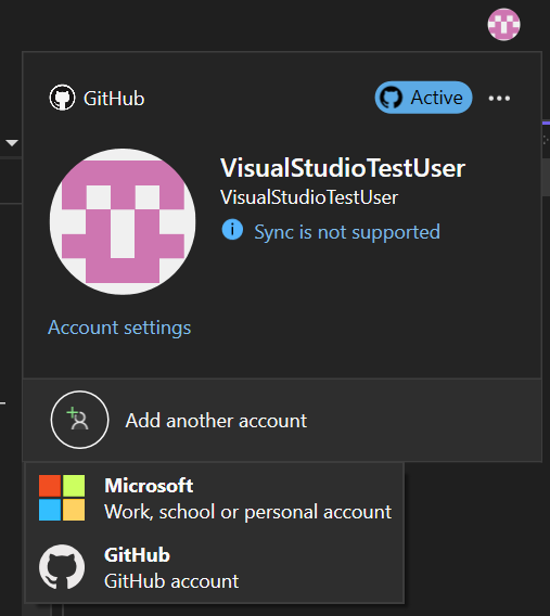 [Add another account]\(別のアカウントの追加\) オプションを使用してプロファイル ケアから GitHub アカウントを追加するスクリーンショット。