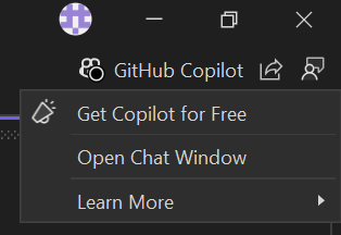 ユーザーがサインインしているが Copilot が非アクティブである場合の Copilot バッジのスクリーンショット。