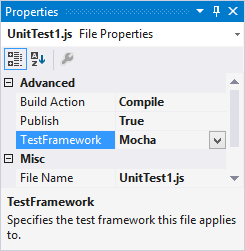 Test Framework を選択するスクリーンショット。
