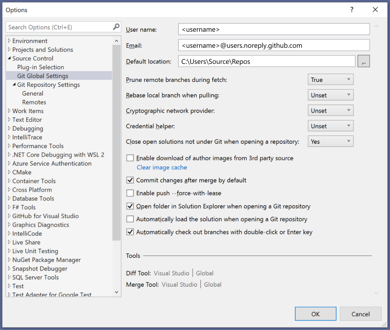 [オプション] ダイアログ ボックスでは、Visual Studio IDE で個人用設定とカスタマイズ設定を選択できます。
