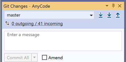 Visual Studio のインジケーター ドロップダウン UI 要素を表示する [Git の変更] ウィンドウ 