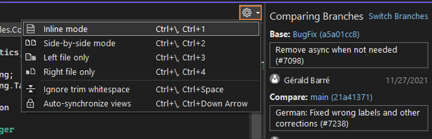 使用できる [Diff Configuration Options]\(差分構成オプション\) を示すスクリーンショット。