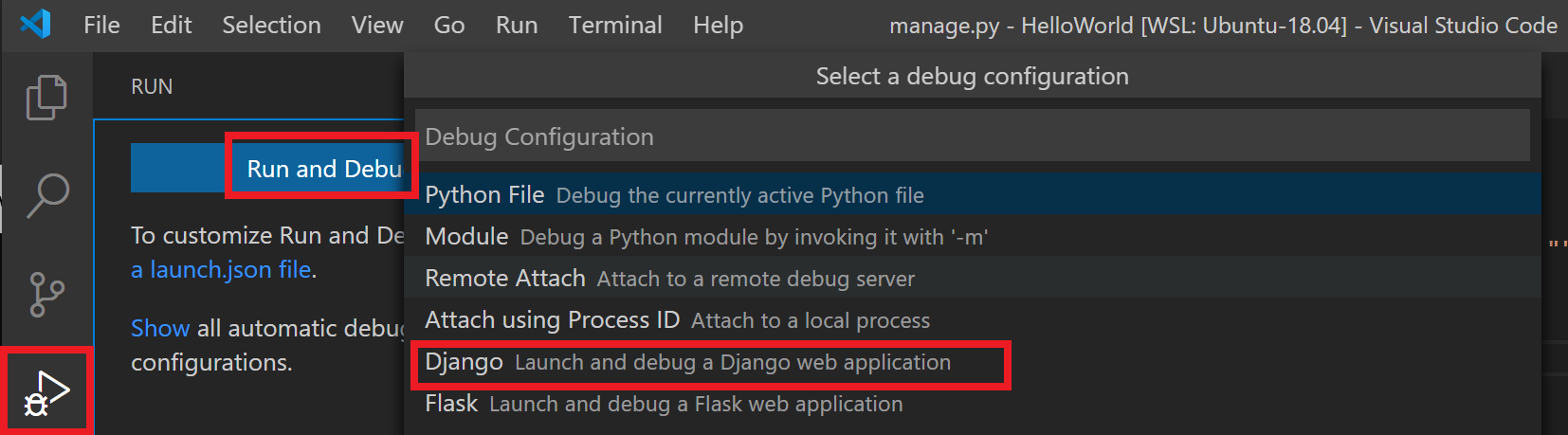 VS Code のデバッグ構成の実行