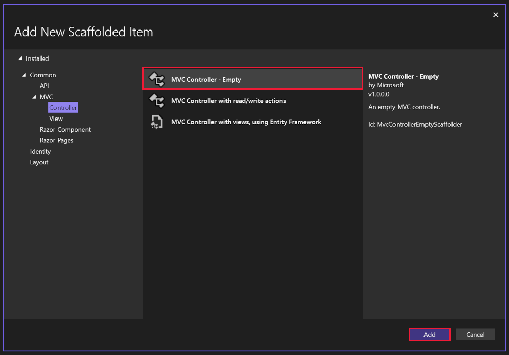 MVC-controller toevoegen
