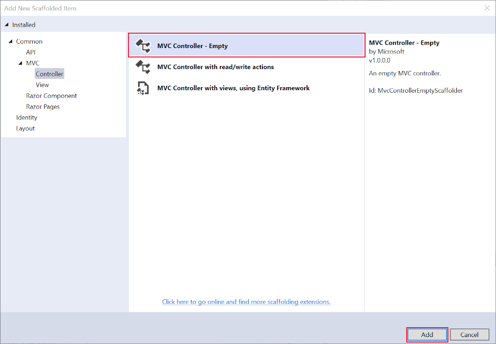 MVC-controller toevoegen