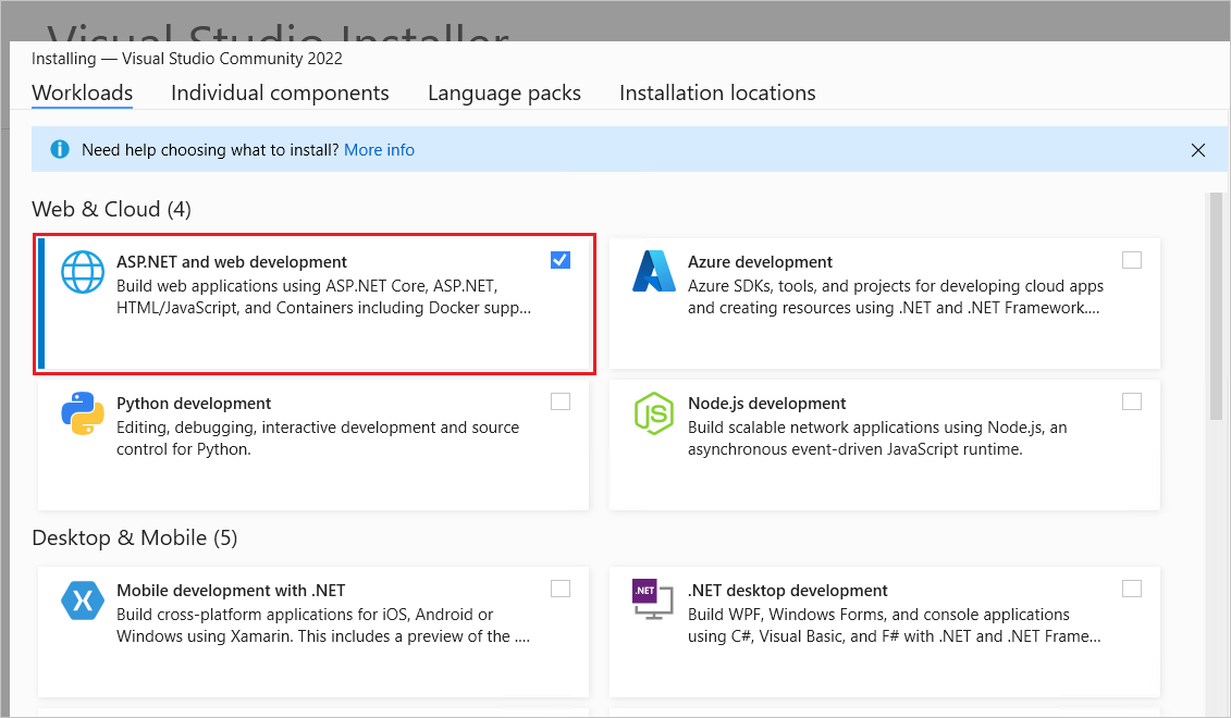 Workloads voor VS22-installatie