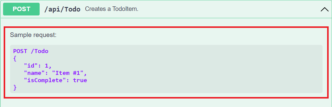 Swagger UI met aanvullende opmerkingen weergegeven.
