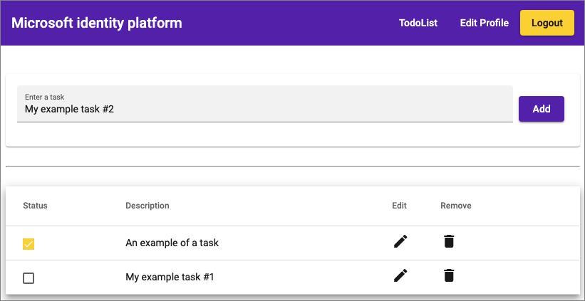 Schermopname die de oproep van de voorbeeldapp van Angular naar de to-do-lijst toont.