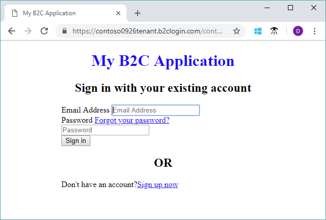 Webbrowser met aanmeldings- of aanmeldingspagina met aangepaste UI-elementen