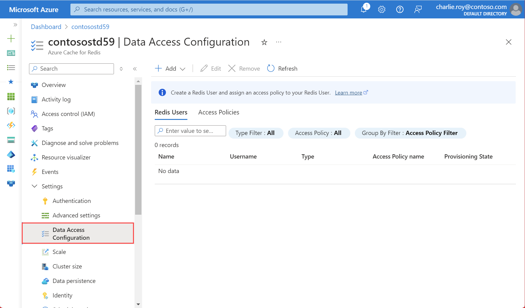 Schermopname waarin Data Toegang Configuratie is gemarkeerd in het menu 'Resource'.