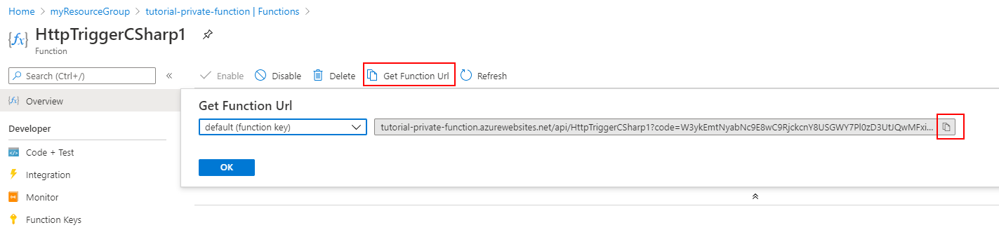 De functie-URL kopiëren
