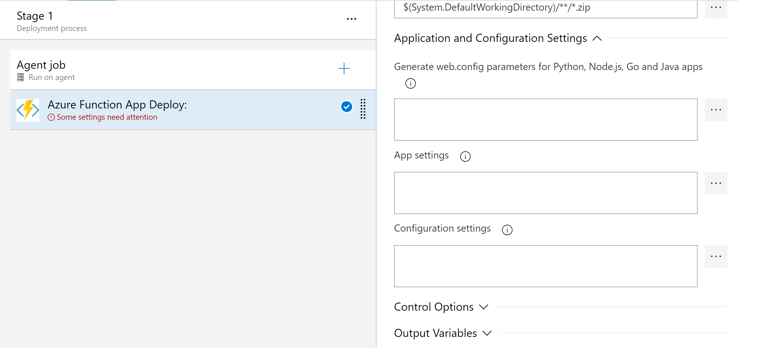 Schermopname van de sectie Parameters genereren web.config.