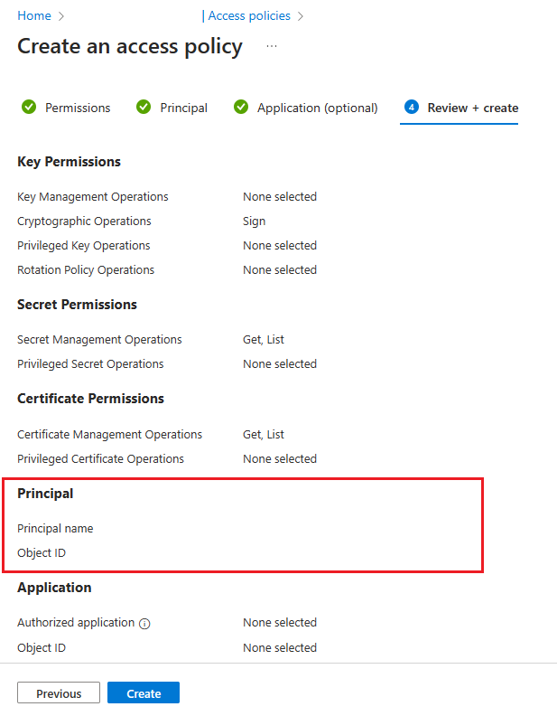 schermopname van Azure Portal om toegangsbeleid te controleren en te maken.
