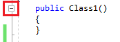 Schermopname van de samenvouwenknop voor structuur op de werkbalk van de Teksteditor in Visual Studio.