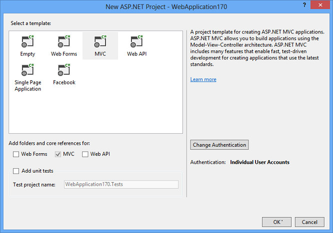 изображение нового окна проекта asp dot Net