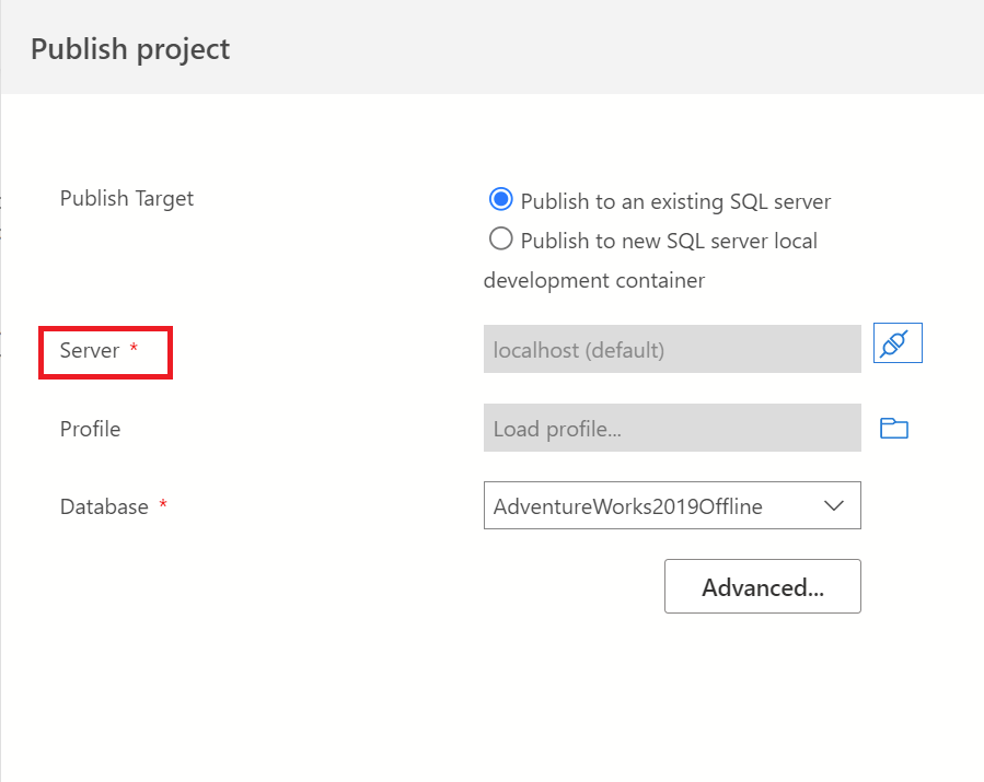 Снимок экрана Azure Data Studio, на котором показано, как создавать и публиковать изменения в проектах базы данных SQL.