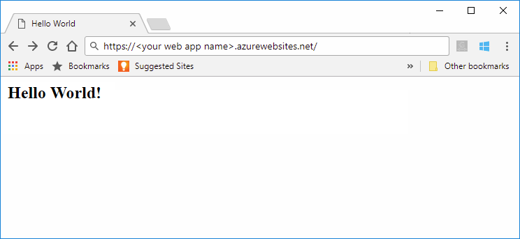 Снимок экрана: веб-приложение Maven Hello World, работающее в Службе приложений Azure.