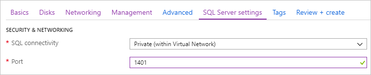Снимок экрана с портала Azure, показывающий безопасность SQL ВМ.