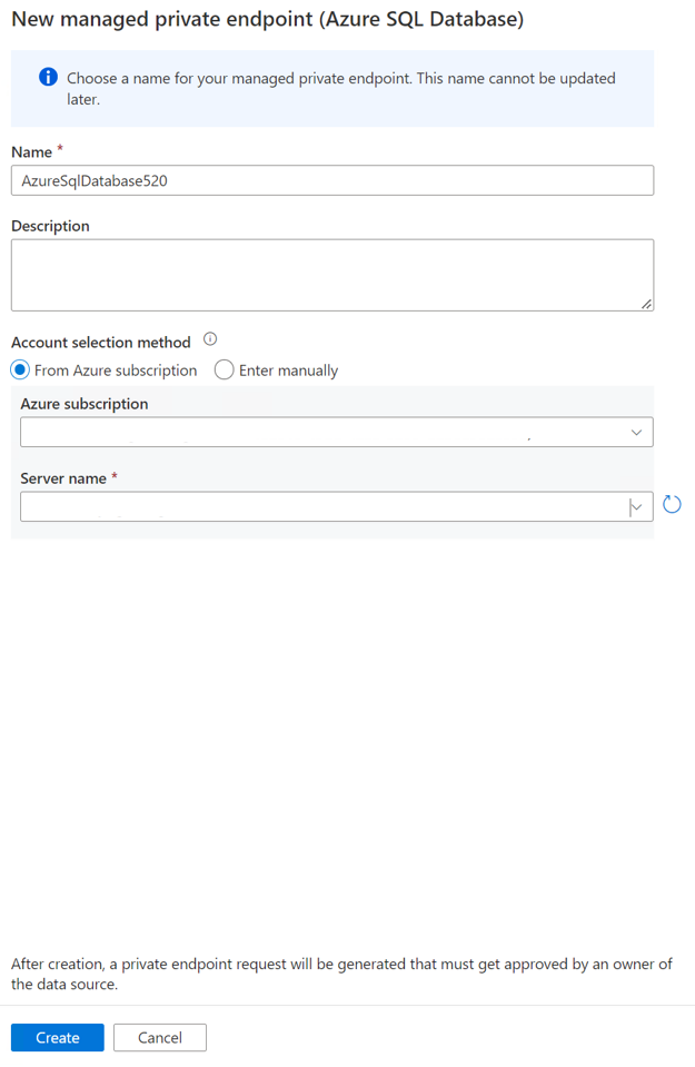 Снимок экрана новой связанной службы для базы данных Azure SQL с частной конечной точкой 2.