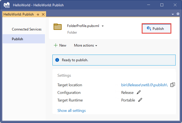 Окно публикации Visual Studio