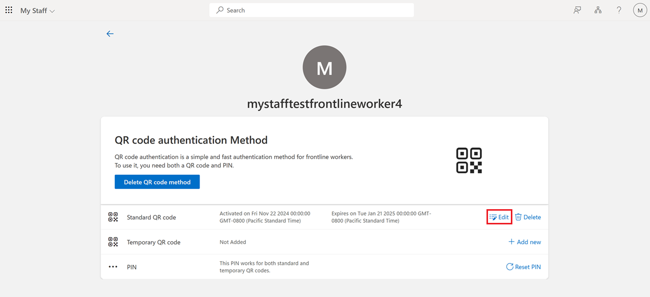 Снимок экрана, показывающий, как изменить QR-код в My Staff.