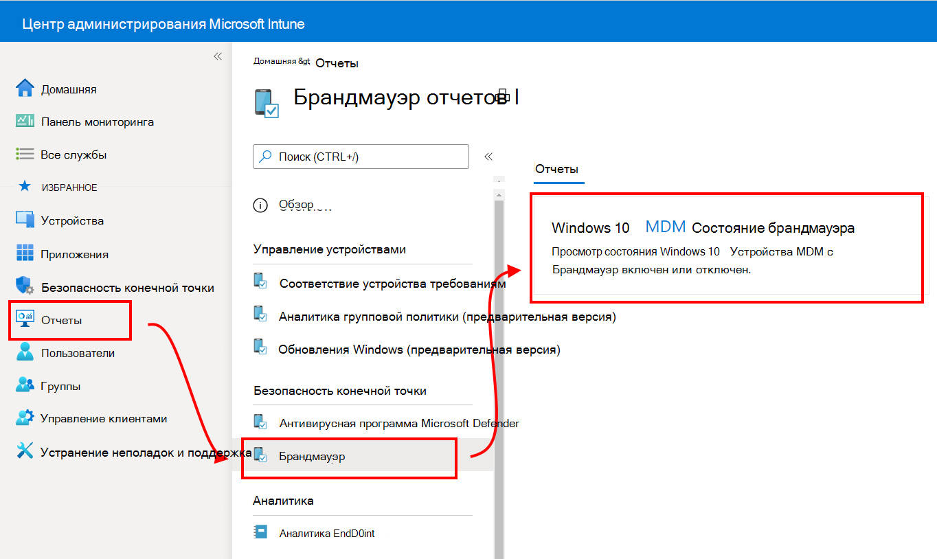 Выбор отчетов брандмауэра