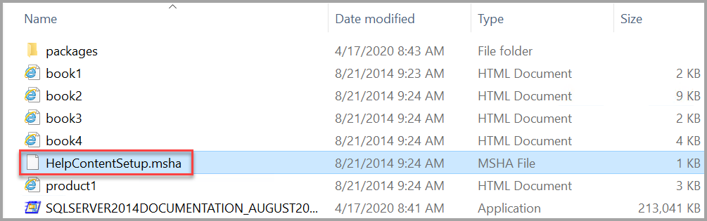 Файл установки справочной документации для SQL Server 2014