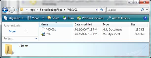 Снимок экрана, показывающий Internet Explorer, переходящий на путь W 3 S V C 1. Перечислены два файла: freb и f r 0 0 0 0 0 1.
