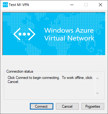 Снимок экрана подключения VPN MI к виртуальной сети Azure.