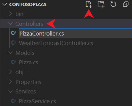 Снимок экрана: Visual Studio Code, показывающий добавление нового файла в папку 