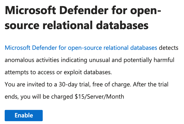 Снимок экрана, на котором показано, как включить Microsoft Defender для облака.