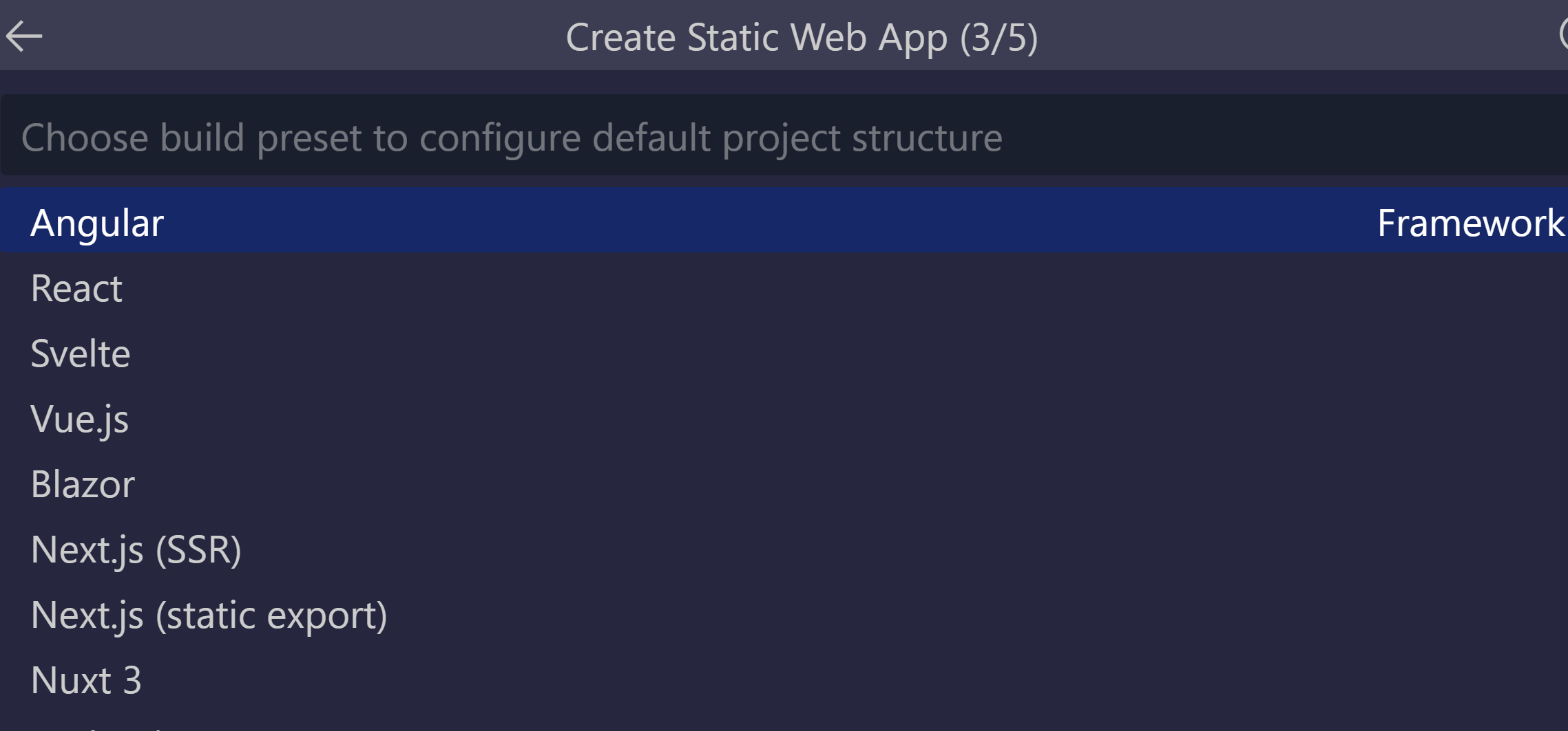 Снимок экрана: выбранный параметр angular.