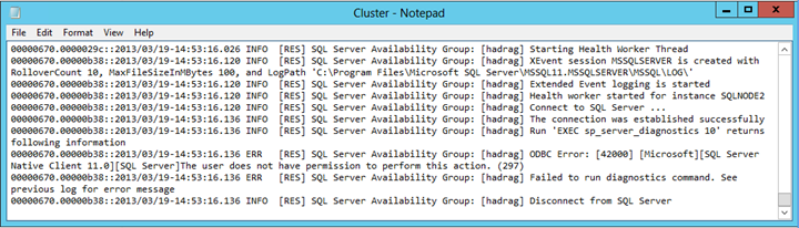 Снимок экрана: файл Cluster.log в Блокноте в варианте 2.