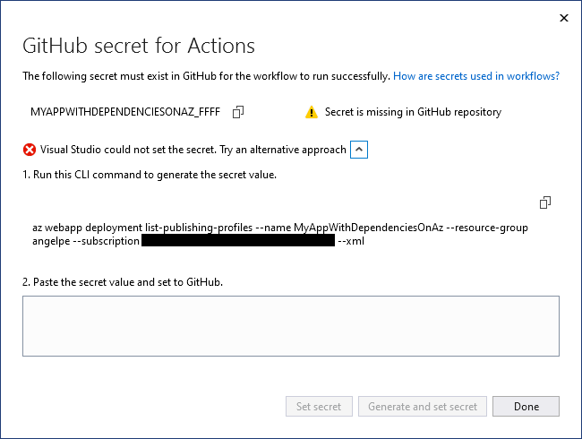 Назначение отсутствующего секрета GitHub