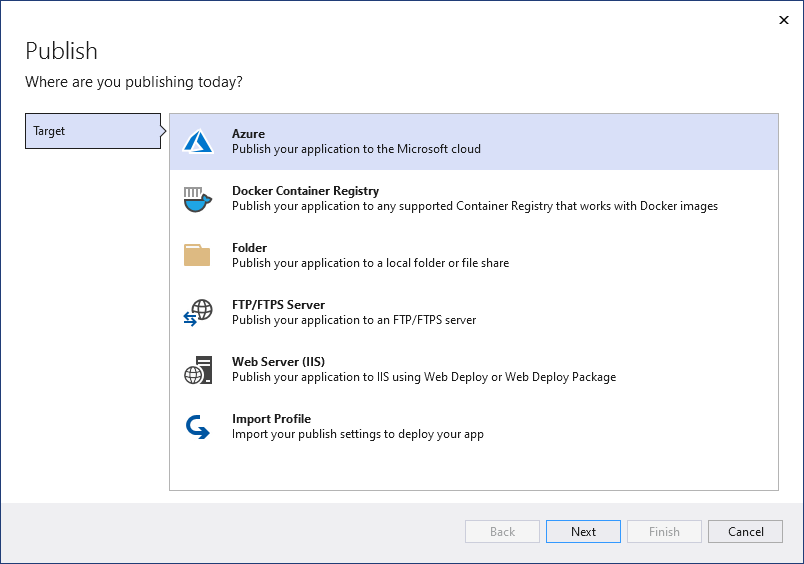 Выберите Azure