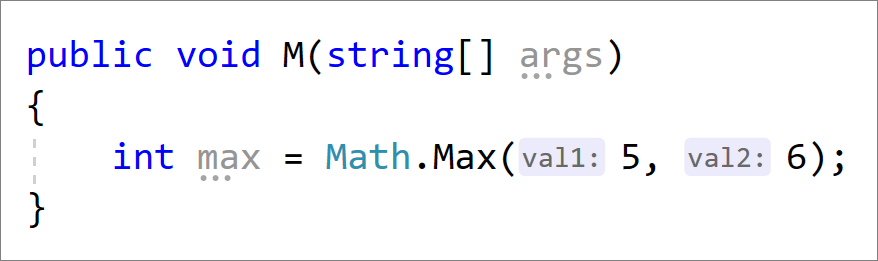 Указания по имени встроенных параметров для CSharp