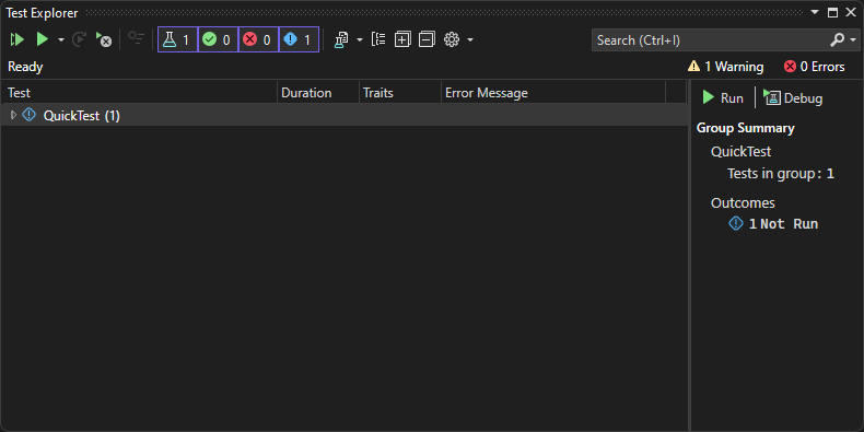 Снимок экрана Test Explorer перед выполнением тестов в Visual Studio 2022.