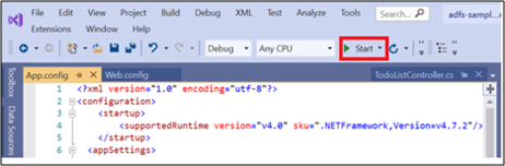 Снимок экрана: пользовательский интерфейс Visual Studio с выделенной опцией «Пуск».