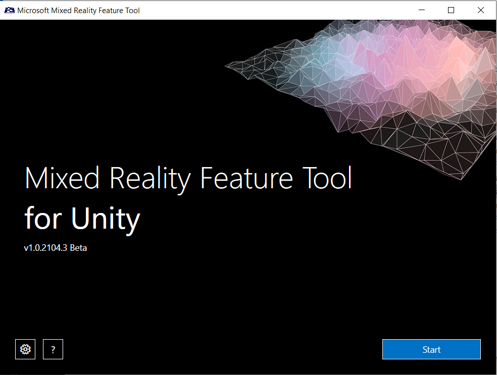 Снимок начального экрана в Mixed Reality Feature Tool.