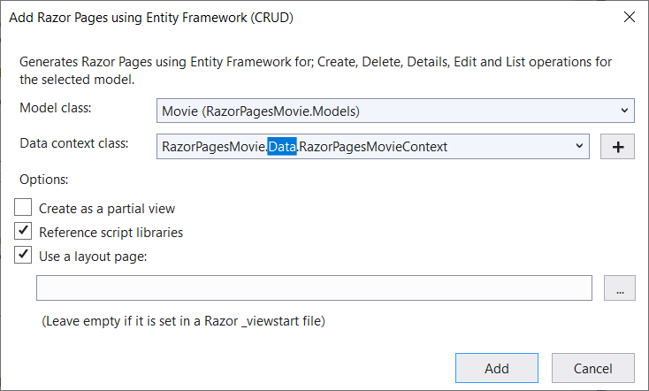 添加 Razor Pages