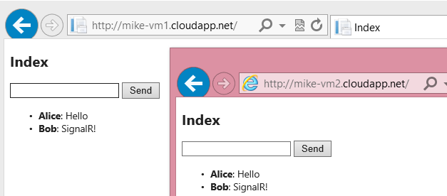 Internet Explorer 浏览器窗口的屏幕截图，其中显示了显示 Signal R 消息的“索引”屏幕。