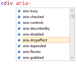显示 aria 属性的屏幕截图。属性列表中选择了 Aria 删除效果。
