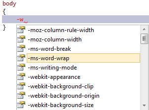 显示 IntelliSense 中选择 m 的换行的屏幕截图。