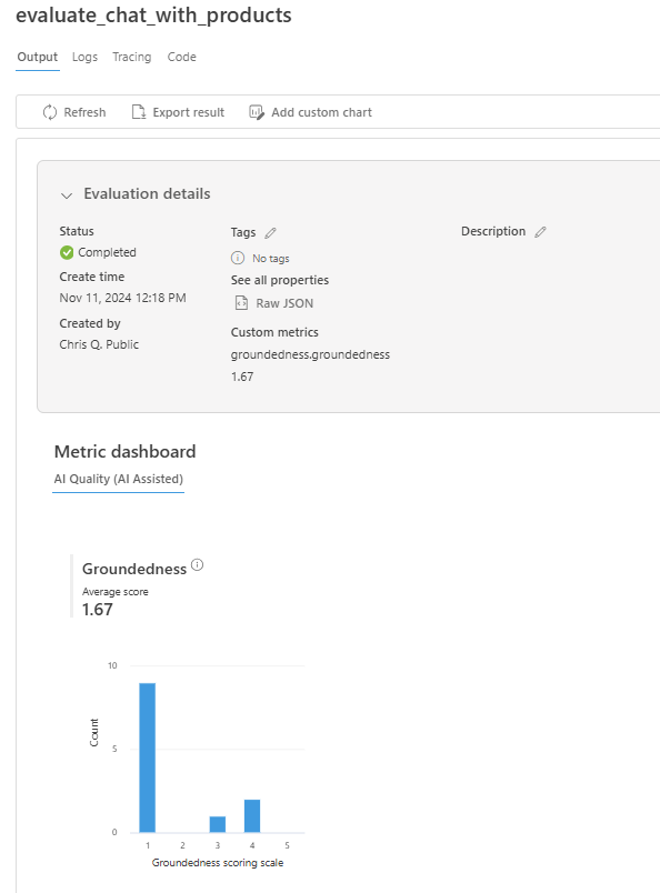 显示 Azure AI Foundry 门户中的评估概述的屏幕截图。