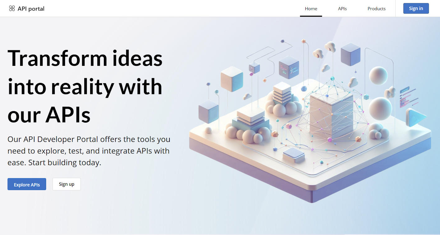 API 管理开发人员门户 - 管理员模式的屏幕截图。