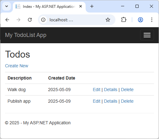 显示 ASP.NET Web 应用的屏幕截图。
