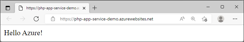 在 Azure 中运行的更新示例应用的屏幕截图，显示 Hello Azure。
