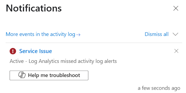 Azure 中 Copilot 的屏幕截图，提供了一个链接来帮助排查通知窗格中的错误。