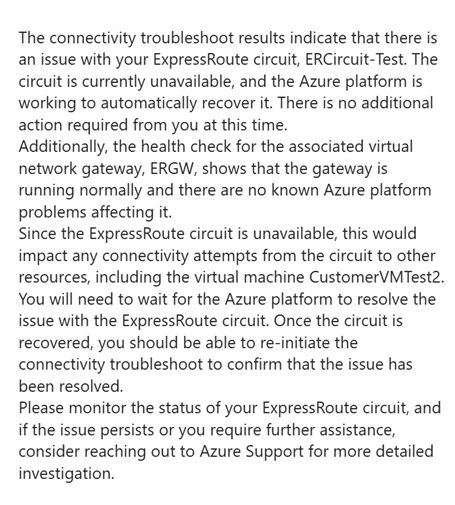 该屏幕截图显示了 Azure Copilot 如何分析到相应 VM 的数据路径并显示可能导致连接问题的原因。